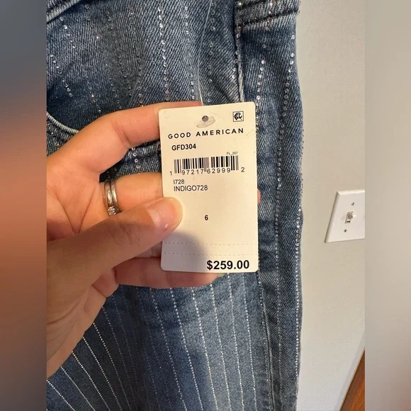 NWT Good American Good Ease Rhinestone Embellished Wide Leg - Picture 13 of 16